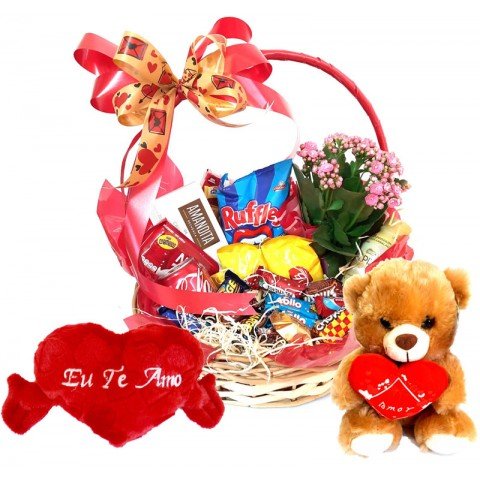 Cesta de Chocolate Tradicional com 60 itens + Pelúcia